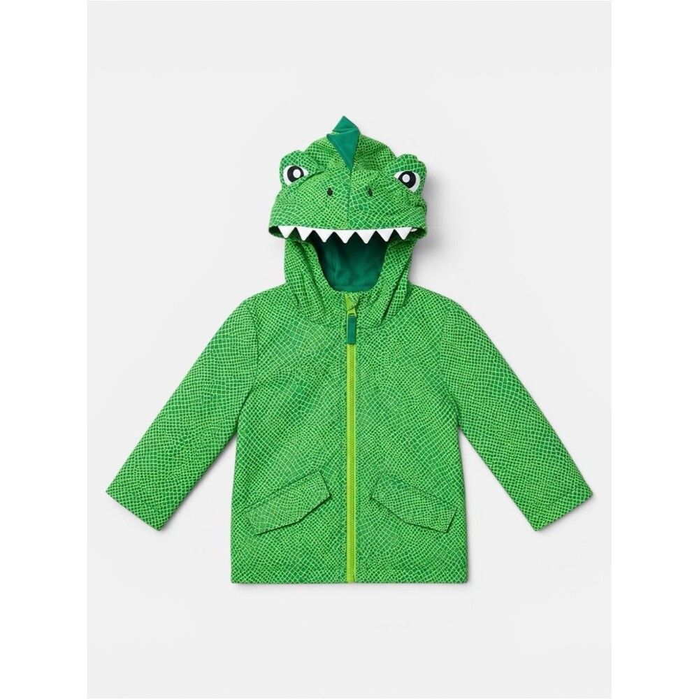 Cat & Jack Green Dinosaur Raincoat Jacket 12M Hooded Zip Novelty Toddler Cute
